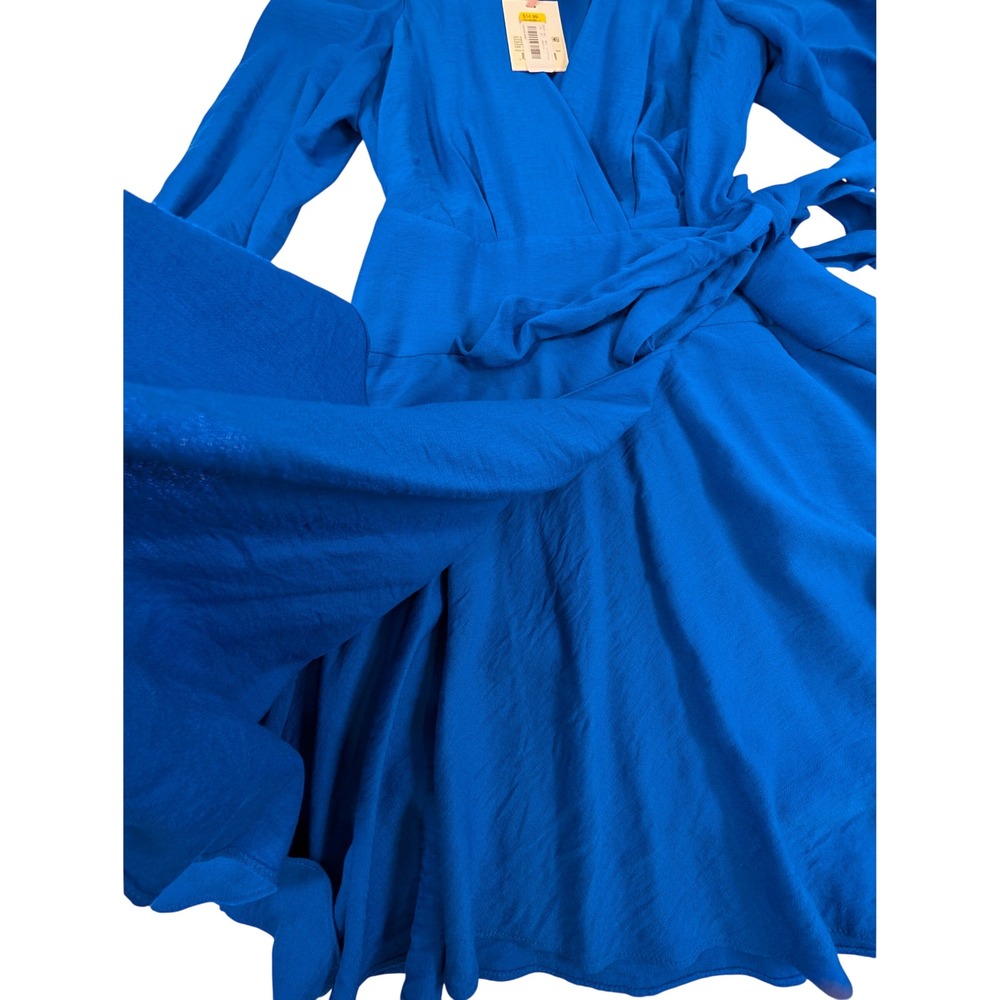 Alex Marie Royal Blue Wrap Dress Puff Sleeve V-Neck Cocktail Wedding Size 4 - Picture 11 of 14